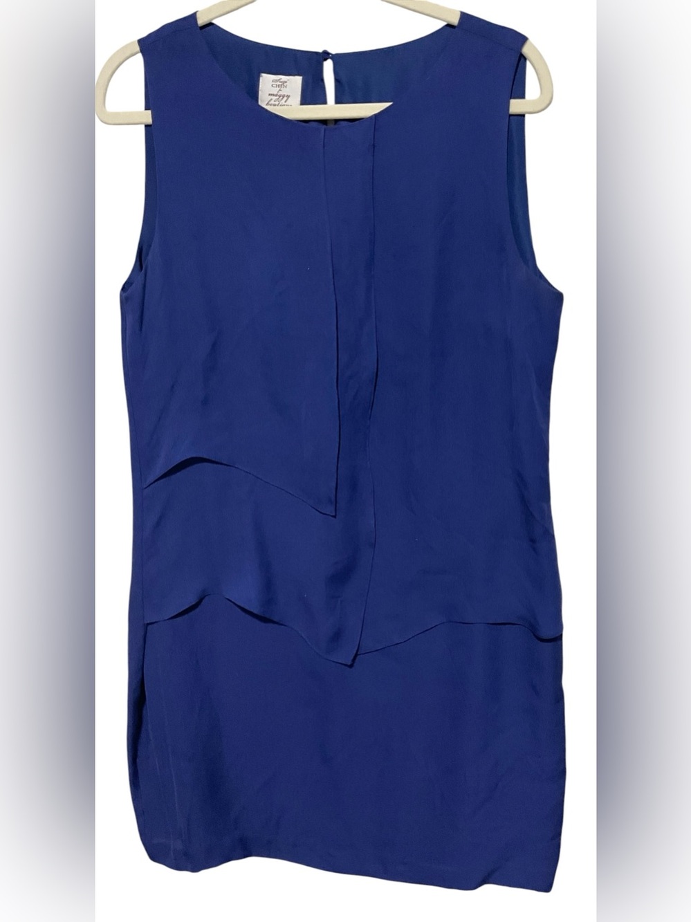 Suzi Chin for Maggy Boutique Blue Silk Layered Shift Dress Size 14